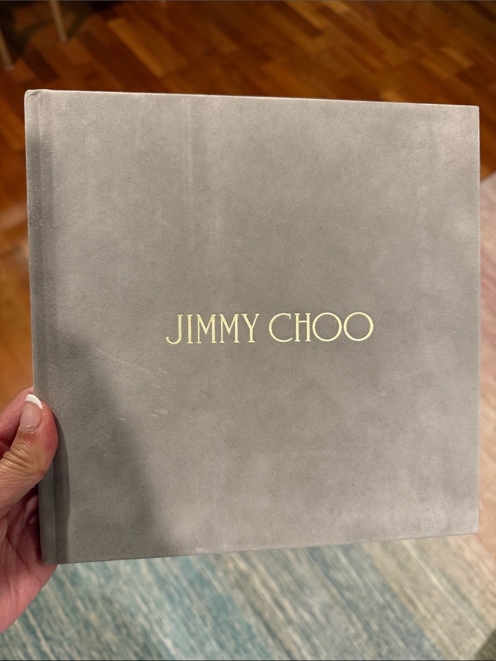 Jimmy Choo Gray Suede Logo Box with Gold Foil